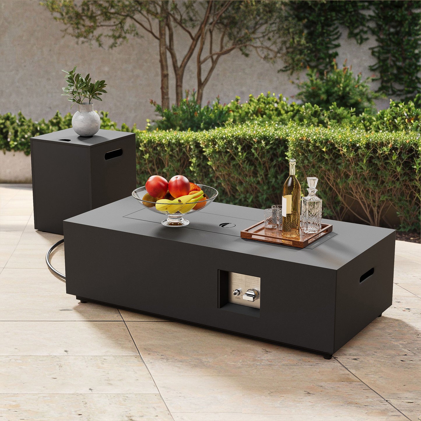 Nova Flame 42" Modern Rectangular Fire Pit Table with Propane Tank Storage