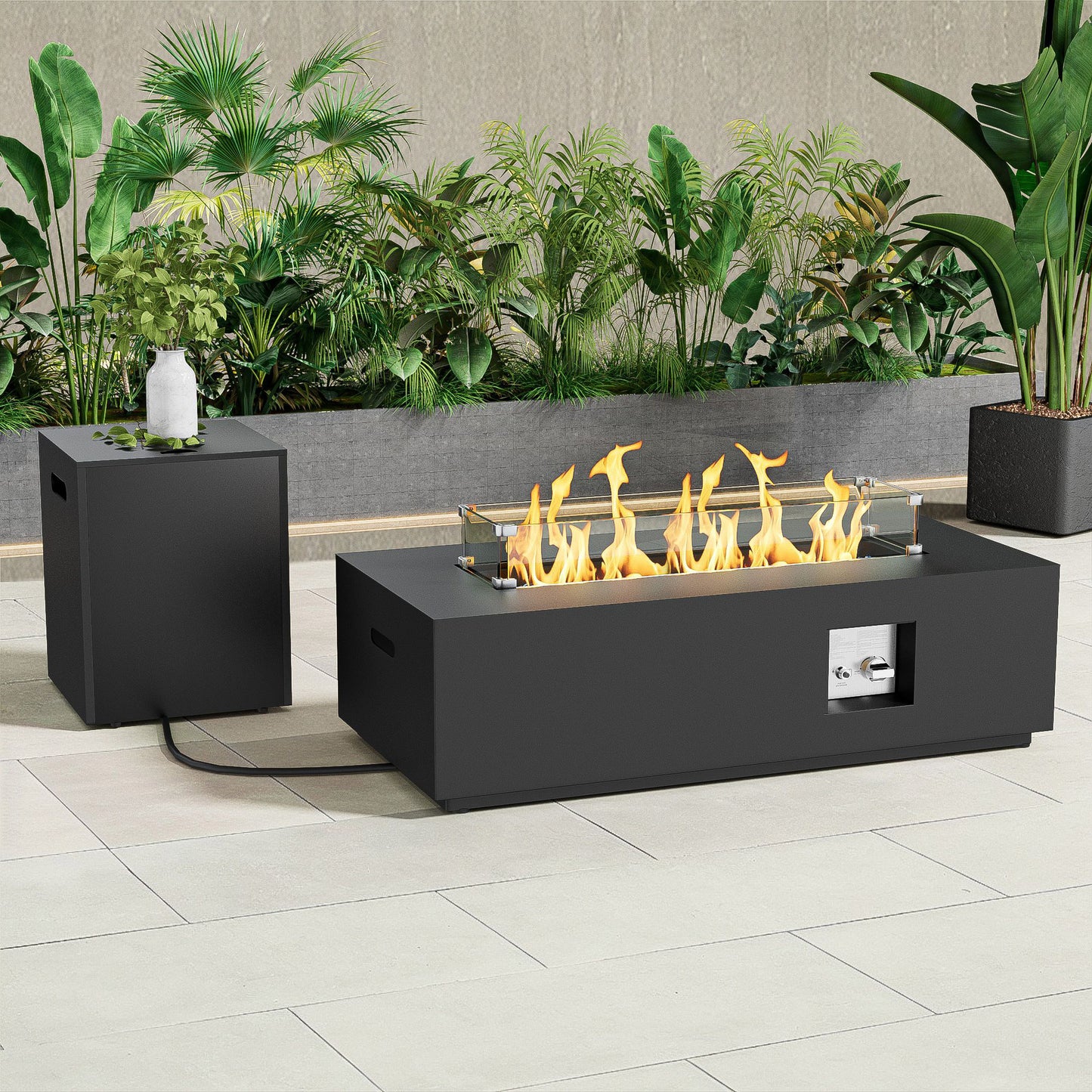 Nova Flame 42" Modern Rectangular Fire Pit Table with Propane Tank Storage