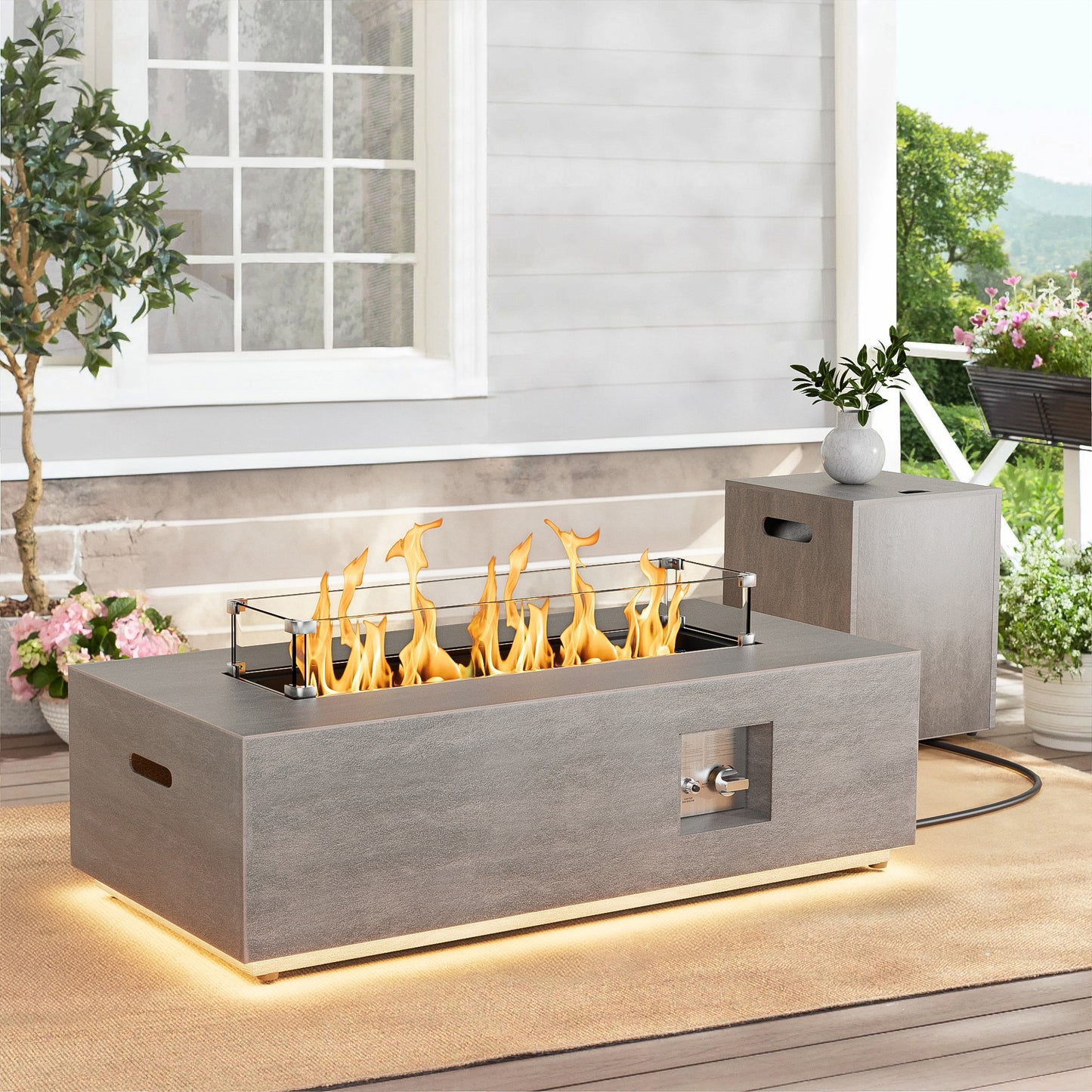 Nova Flame 42" Modern Rectangular Fire Pit Table with LED Golden Light