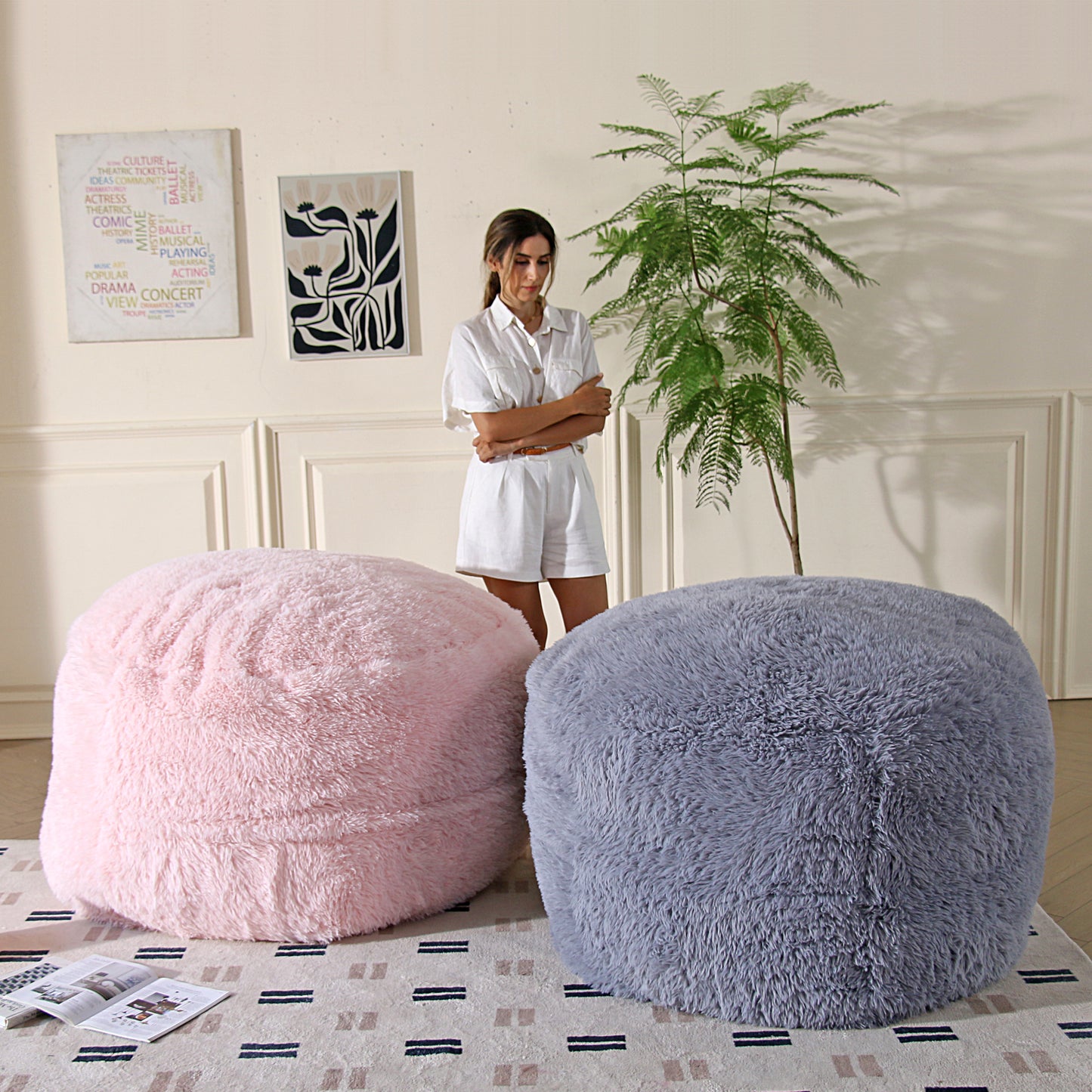 Convertible Bean Bag Bed with Washable Cover – Available in Grey and Pink