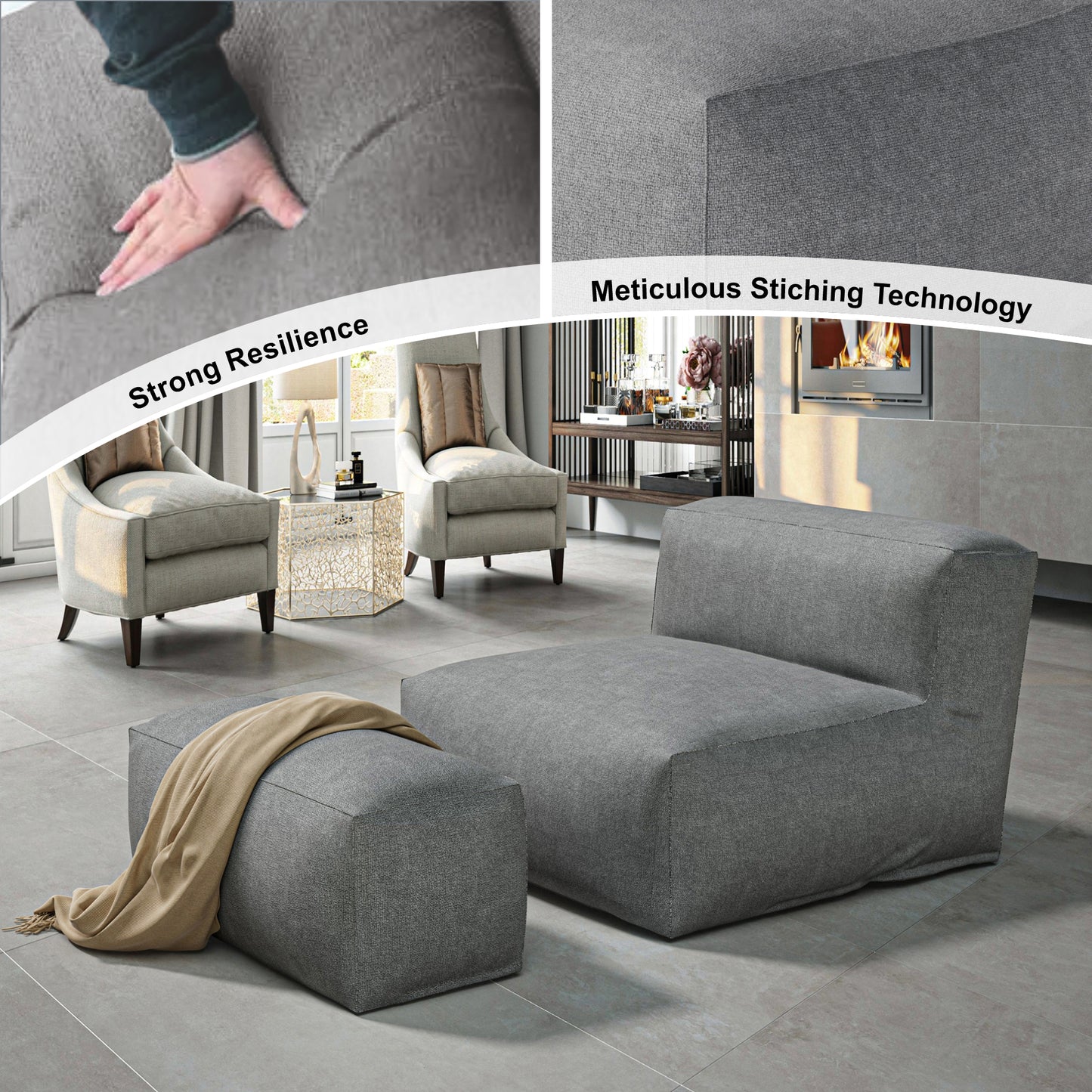 Indoor Lounge Chair with Ottoman Minimalist Design –  Nimbus Modular Collection