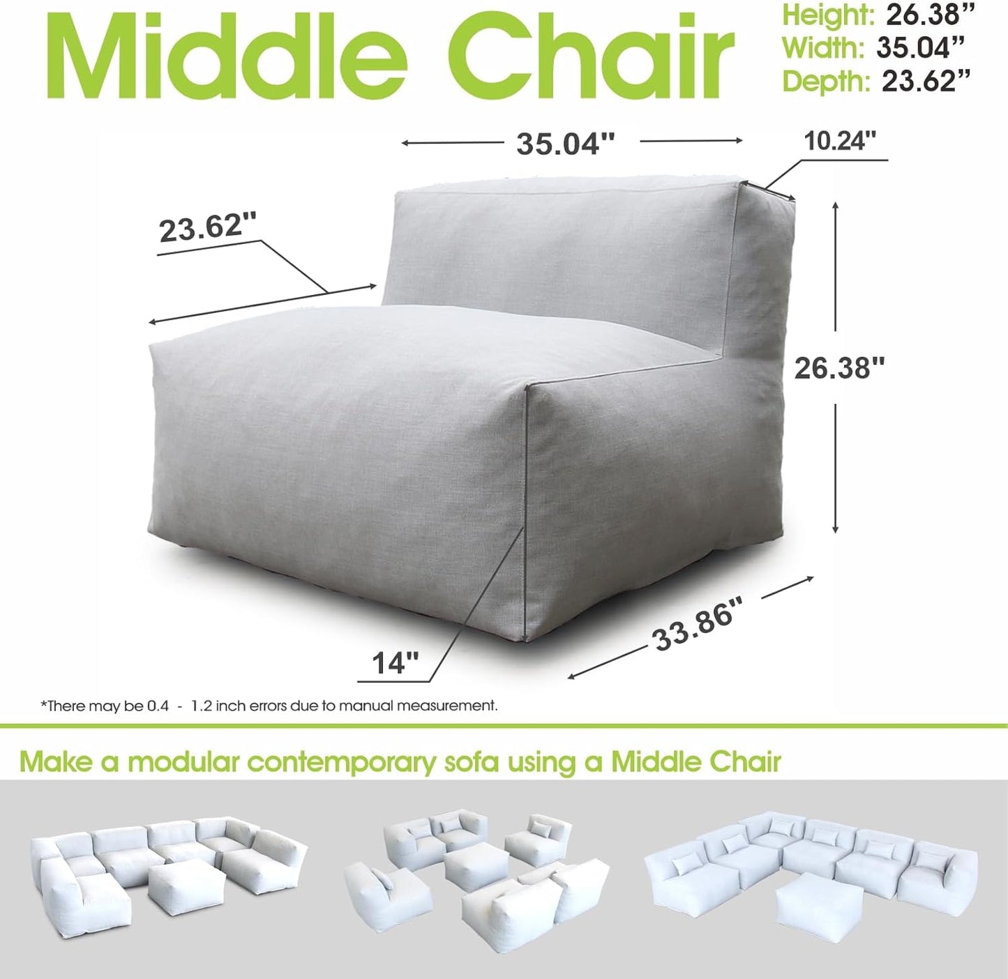 Solara Middle Chair - Outdoor Modular Armless Chair with High-Density Foam
