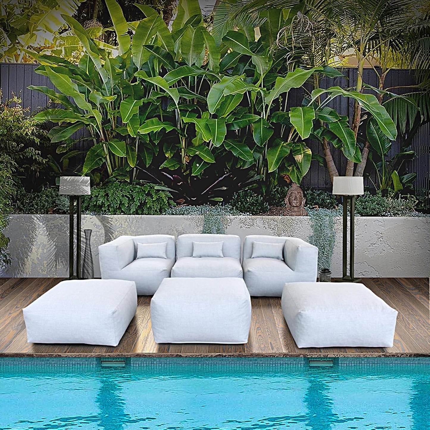 Solara Meadow Set - 6-Piece Outdoor Modular Patio Set with 2 Corner Chairs, 1 Middle Chair, 2 Ottomans, and Ottoman Table